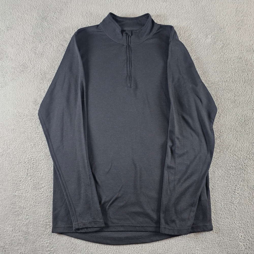 Omni Wool Mens XL Black Quarter Zip Base Layer Pullover Wool Blend